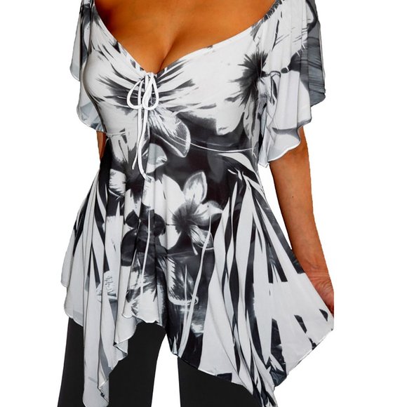 Funfash V-neck Top asymmetrical Hem - Picture 4 of 5